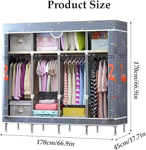 Miniatura 2 de large closets Portable Wardrobe Closet with Pattern Cloth Cover Wardrobe Closet Steel Rack Closet for Clothes Saves Space Storage Closet
