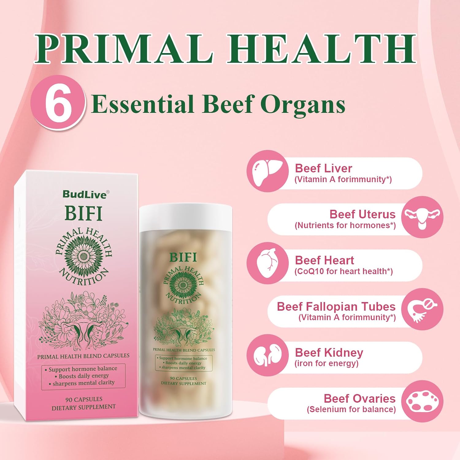 Beef Organ Supplement for Women – 100% Grass-Fed & Pasture Raised [Ovary, Liver, Spleen, Kidney & Heart] Primal Nutrition for Hormone Support, Energy & Wellness, 90 Capsules - Image 2