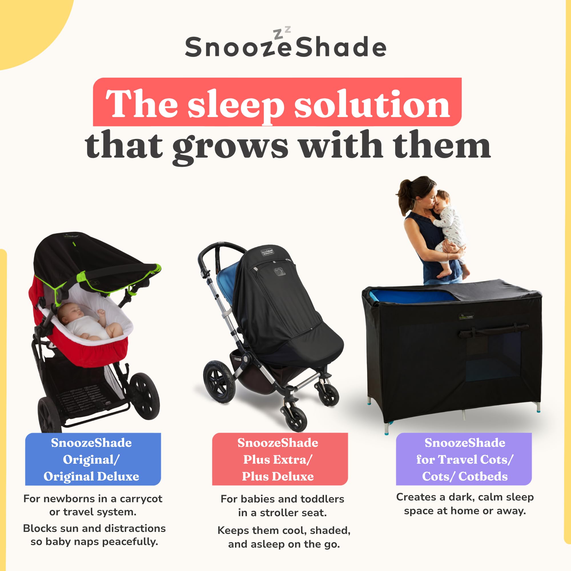 "SnoozeShade Plus Extra (da 6-9 mesi a 3 anni) Parasole e ausilio per dormire per passeggini e passeggini per neonati e bambini piccoli | Blocca in modo sicuro fino al 99% dei raggi UV