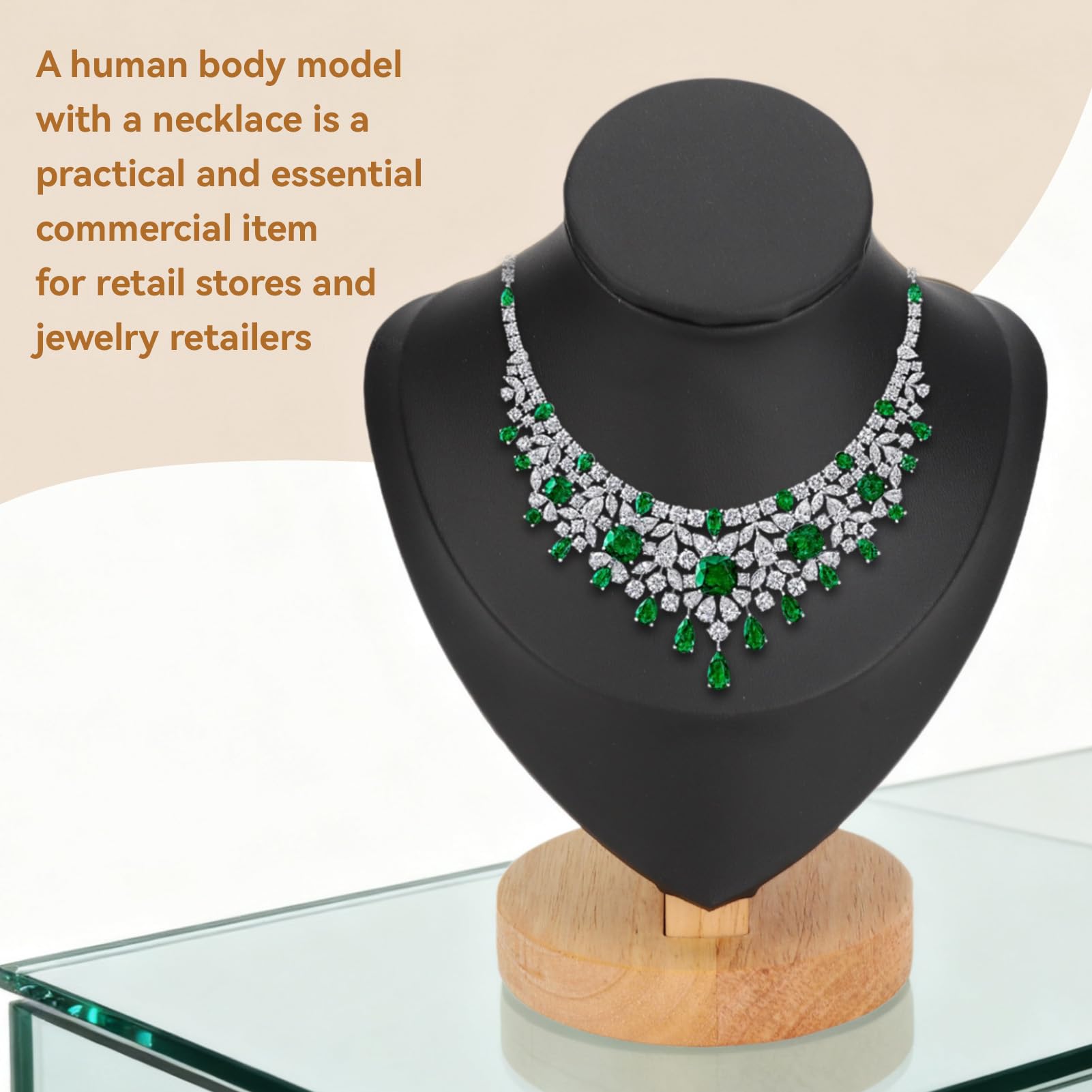 Kleine sieraden model organisator, 3D flanellen ketting display rek met houten basis hanger ketting sieraden model buste standaard voor boetieks tentoonstellingslay-out(wit