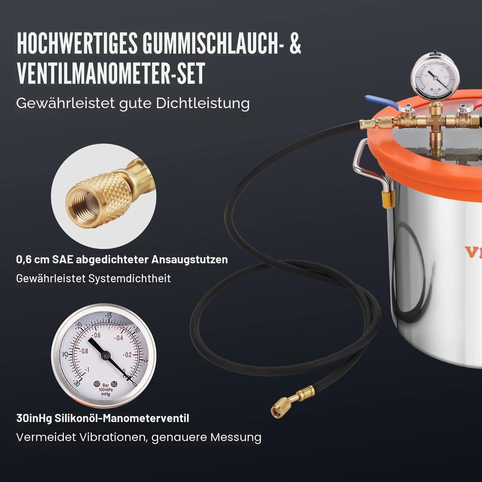 VEVOR Vakuumpumpe mit 19L Vakuumkammer 100L/min Unterdruckpumpe 150W AC 220V/50HZ 1440U/min 5pa 250ml-Ölkapazität HVAC-Vakuumgeräte Kühlvakuumpumpe für Holzstabilisierung Harzentgasung