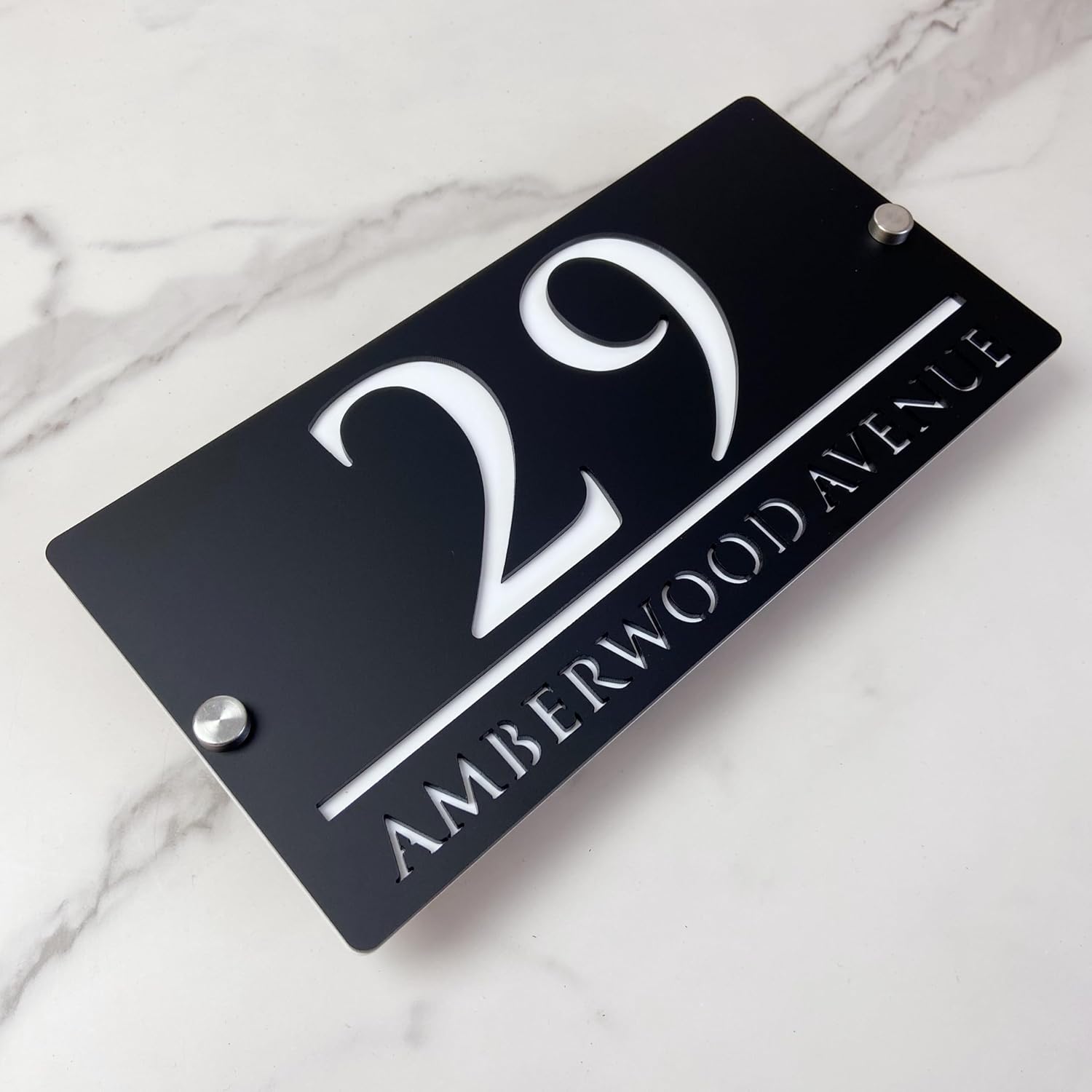 Custom Modern Two-Tone Acrylic 3D Floating House Numbers - Custom Address Plaque for Stylish Outdoor Décor - Weatherproof Home Number Sign for Curb Appeal (Black White)