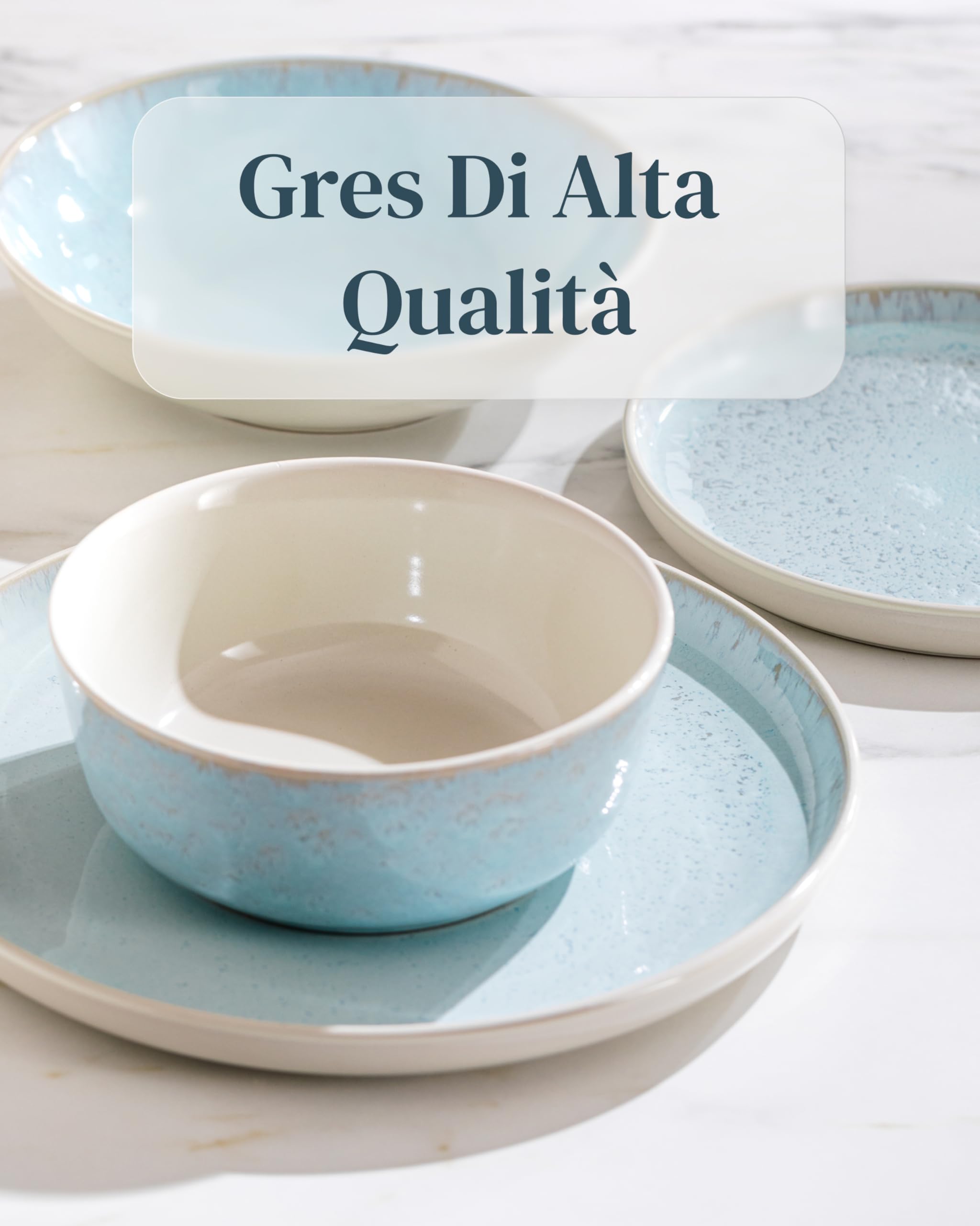 Servizio Piatti Ibiza per 4 Persone, 12 Pezzi Set Piatti Moderni Compatibile con Lavastoviglie e Microonde - Set da Tavola e Cucina di Pure Living Beige-blu