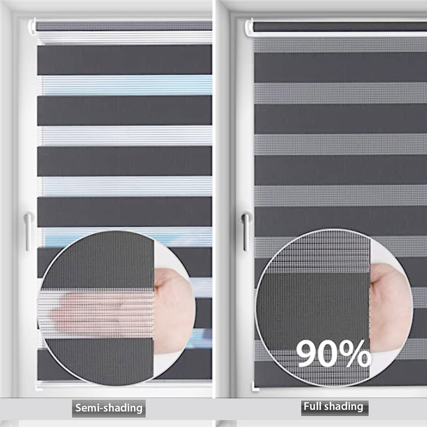 Persianas opacas impermeables para día y noche, 110 x 250 cm, color gris oscuro, con accesorios, ideales para baño y oficina