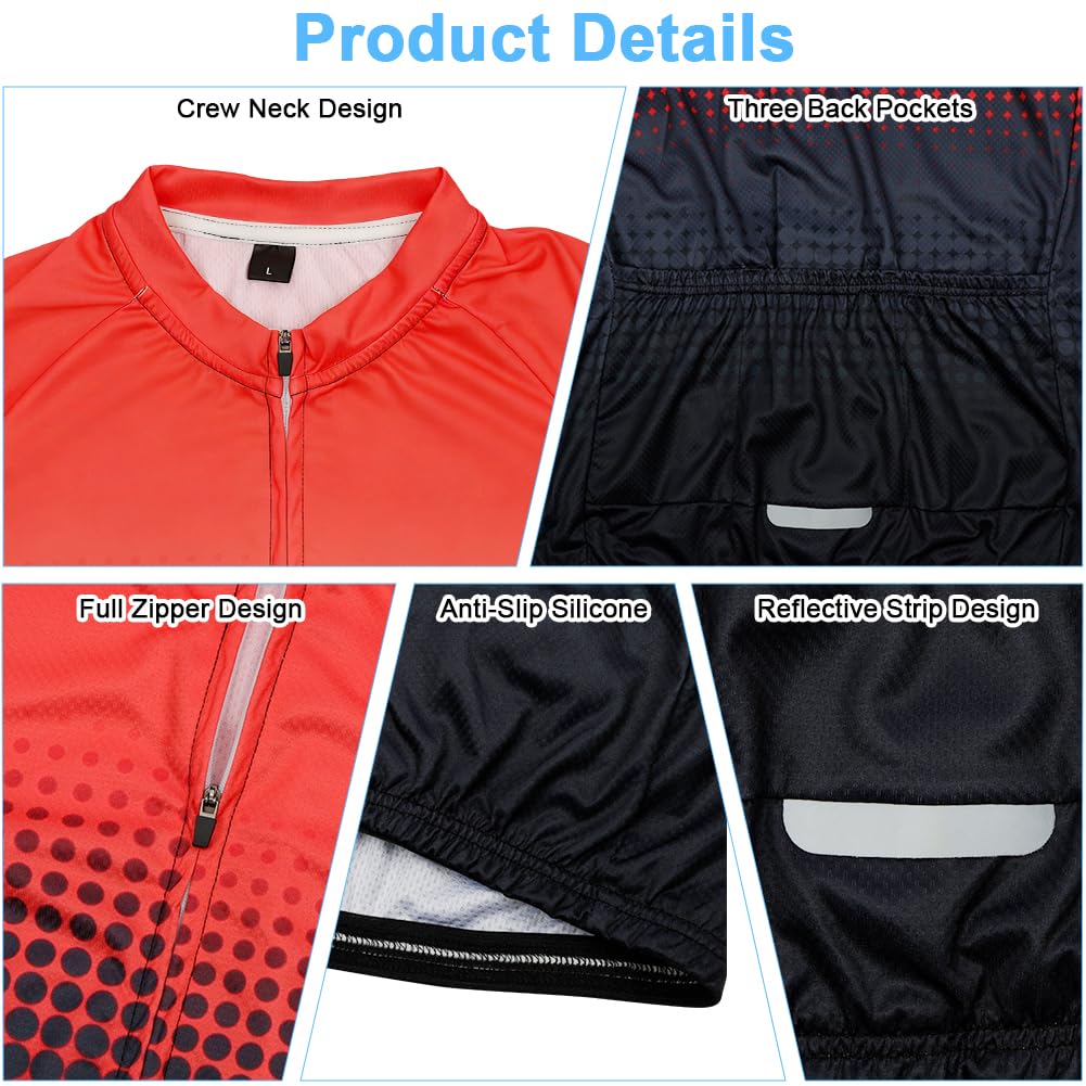 Maillot Ciclismo Hombre, Camiseta de Ciclismo de Manga Corta para Hombre, Verano, UV-Protect, Cremallera Completa Transpirable, Elástico, Secado Rápido