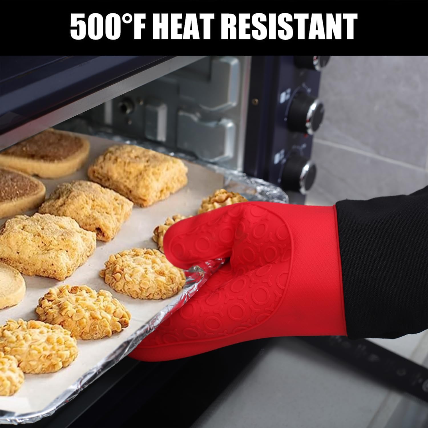 Sungwoo Ofenhandschuhe Extra Lang - Hitzebeständig Bis 250°C Für Grill & Backen