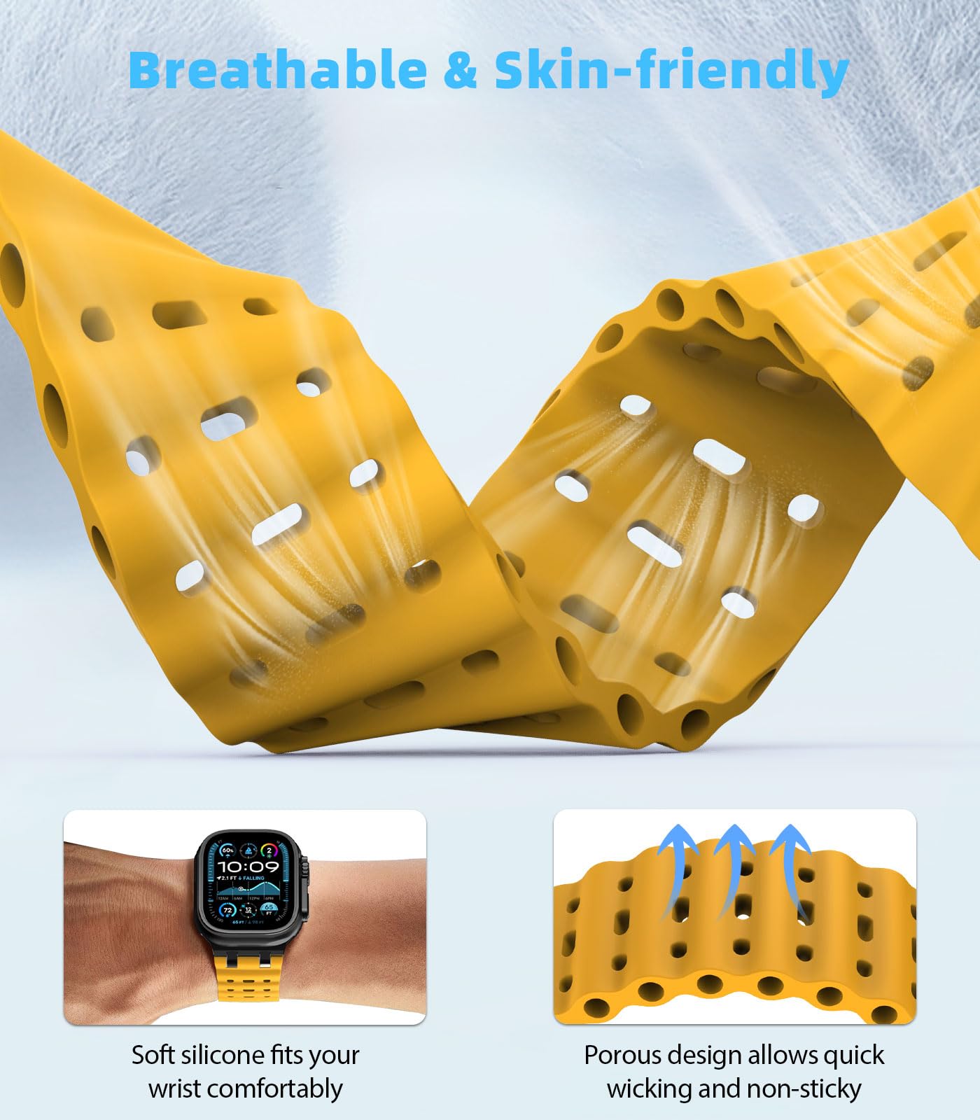 MoKo Cinturino Ocean Compatibile con Apple Watch Ultra 3/2/1 49 mm, S11/S10 46 mm, 9/8/7 45 mm, SE3/SE2/SE/6/5/4 44 mm, 3/2/1 42 mm, Cinturino Sportivo in Silicone Traspirante