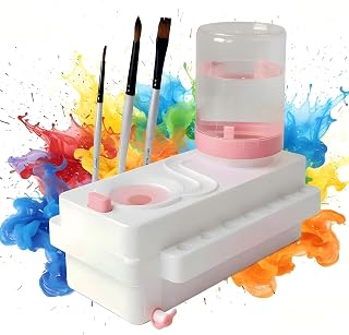 2025 Upgraded Paint Brush Cleaner with Water Circulation, 3-in-1 Portable Brush Washer & Rinser Station, Ultra-Lightweight Large 520ml Tank, Leak-Resistant Art Gift for Adults, Kids (Pink)