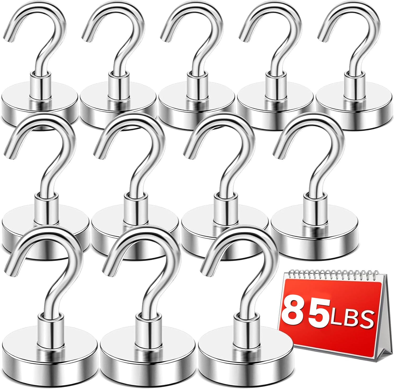 DIYMAG Magnetic Hooks,85lbs Heavy Duty Magnets with Hook Silver 12 Pack