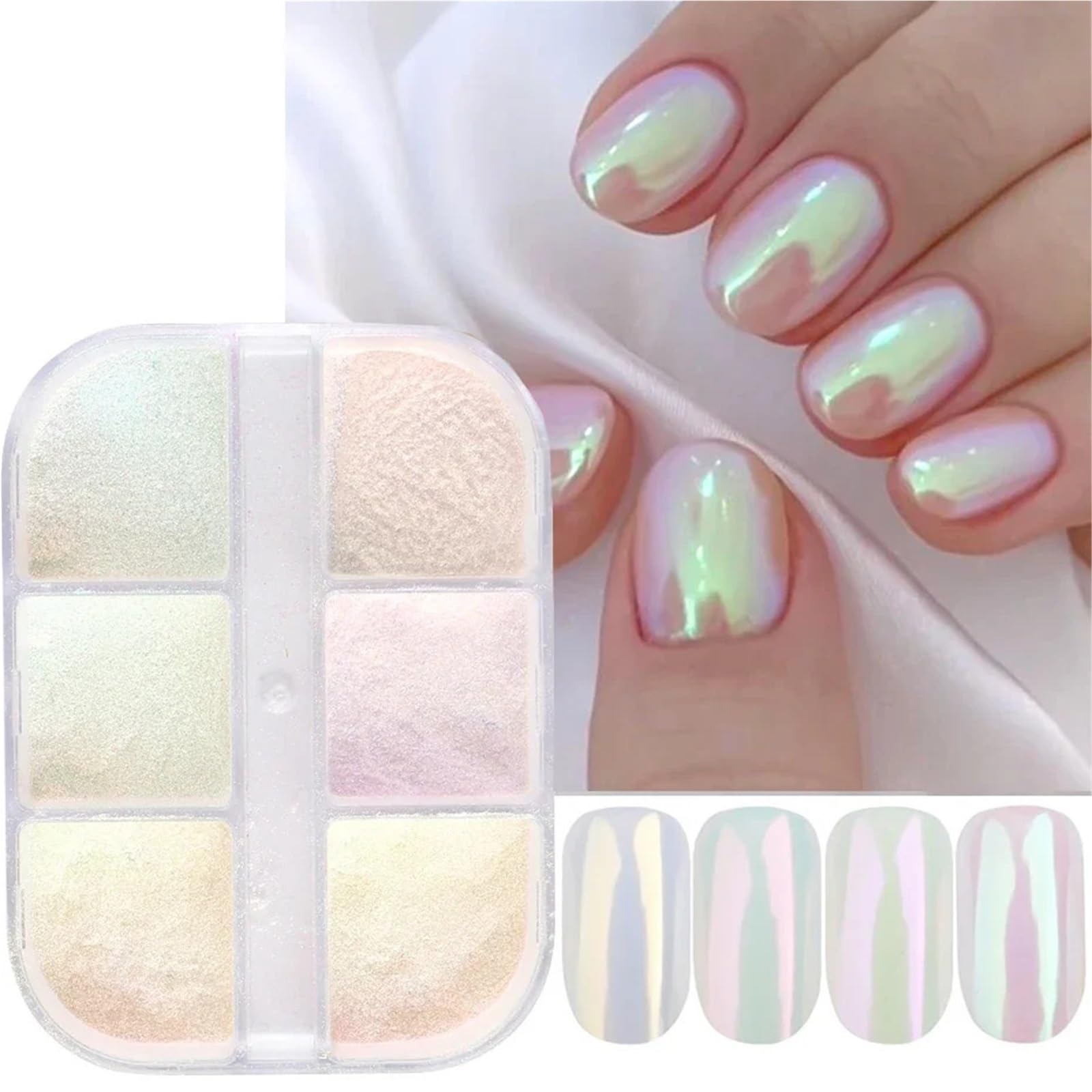 Polvere cromata unghie Polvere for unghie a specchio al chiaro di luna Pigmenti metallici effetto cromo Smalto gel Polvere laser Glitter Aurora Shiny Pearl Nail manicure per Manicure(1909-50)
