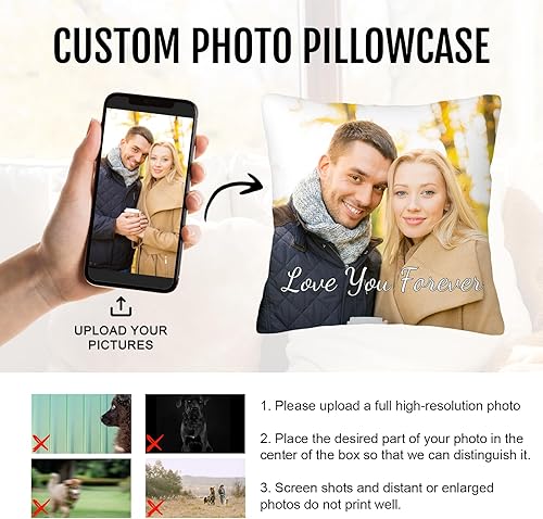 Miniatura 4 de Funda de almohada personalizada con imagen, funda de almohada de terciopelo personalizada de 16 x 16 pulgadas con texto fotográfico, regalos