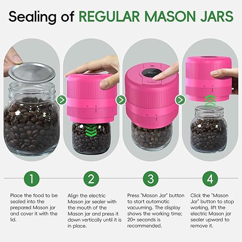 Miniatura 4 de Kit de sellador al vacío para tarros de masón, sellador eléctrico para tapas Mason de boca ancha y regular, sellador al vacío de conserva, máquina