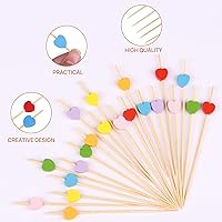 Vista 3 de JtmyAota Paquete de 100 palillos de dientes de frutas, palillos de bambú en forma de corazón, palillos de bambú natural para aperitivos, pastel