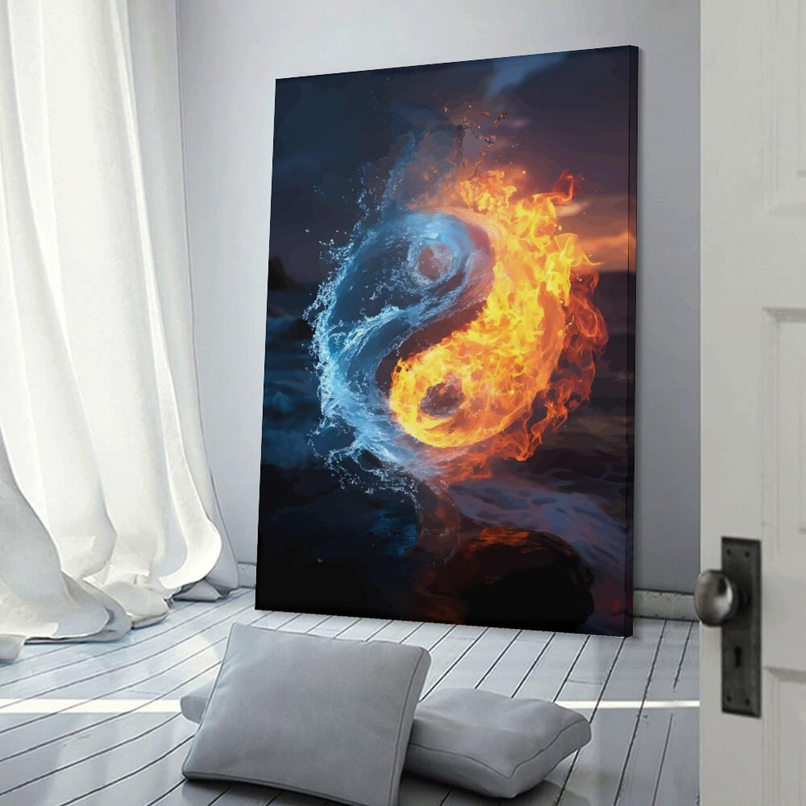 Junmoney Frame-Style-24 Yin Yang Fire And Water Home Decor Wall Art, 24X36inch(60X90cm), For New Homes, Bedrooms Or Workspaces, Gift Idea For Housewarming And Birthdays