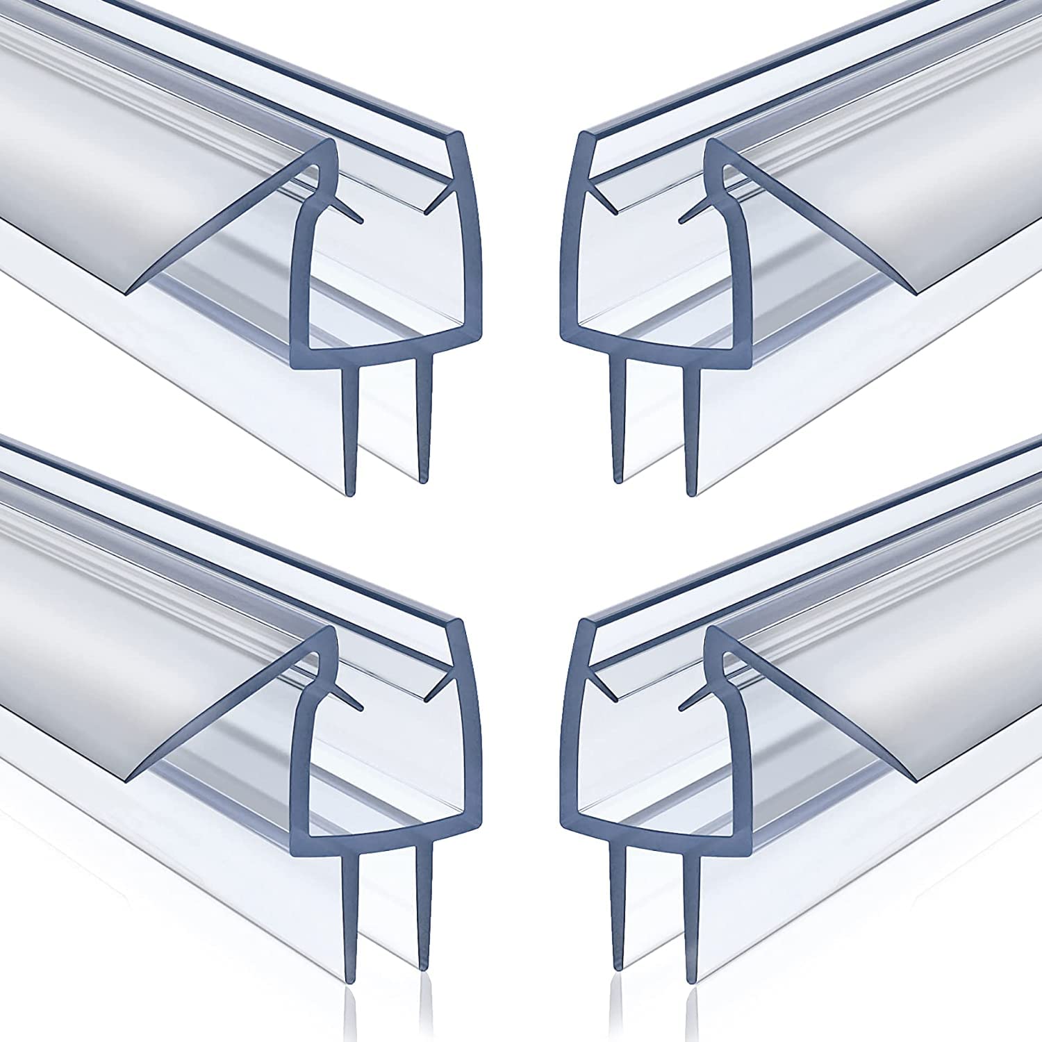 4 Pack Frameless Shower Door Bottom Seal, 1/4 x 39 Clear PVC Shower Seal Strip for 1/4 Inch Glass Shower Door Stop Shower Leaks
