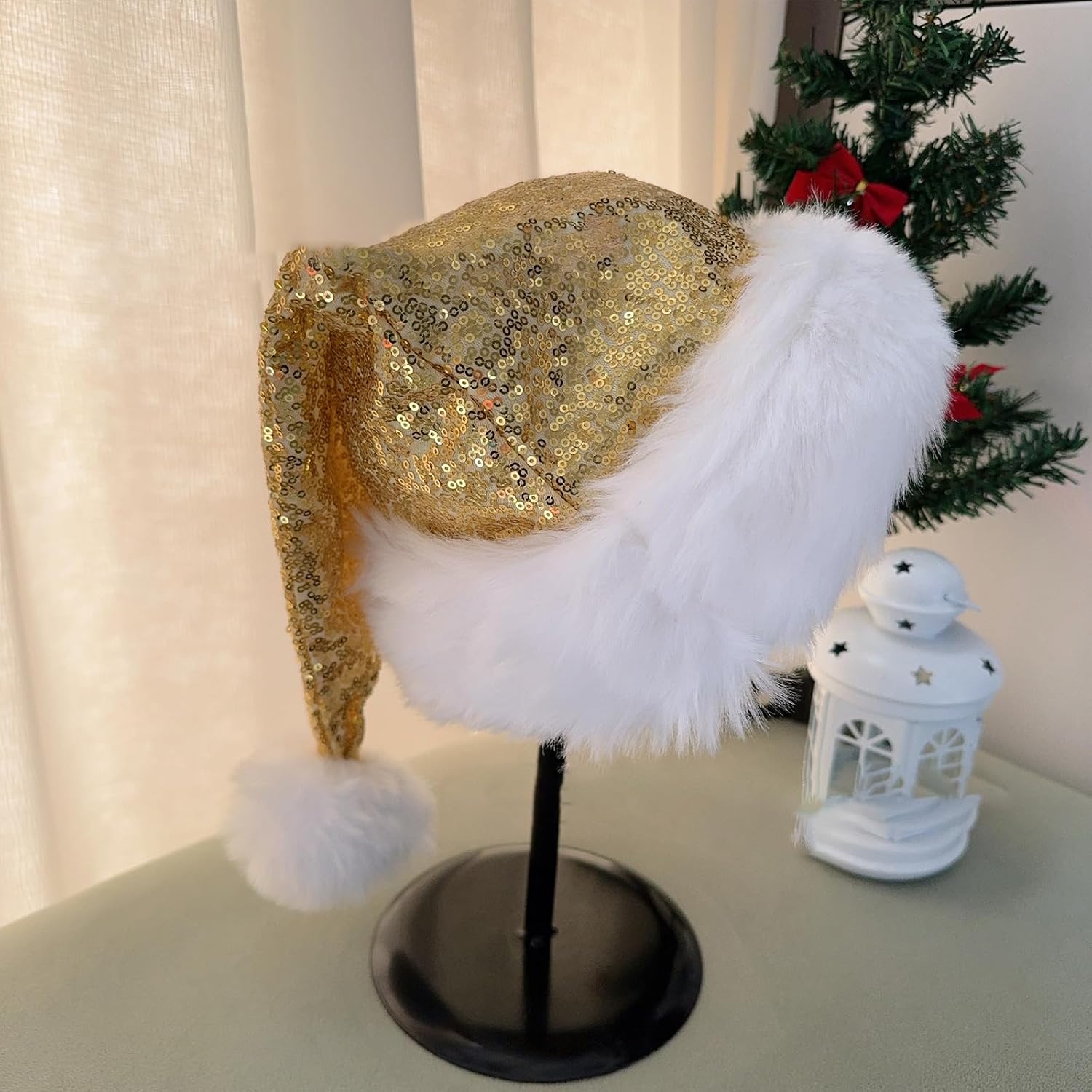 hejhncii Sequins Christmas Party Hat Christmas Holiday Party Costume Hat for Women Girl Birthday Valentines Headgear