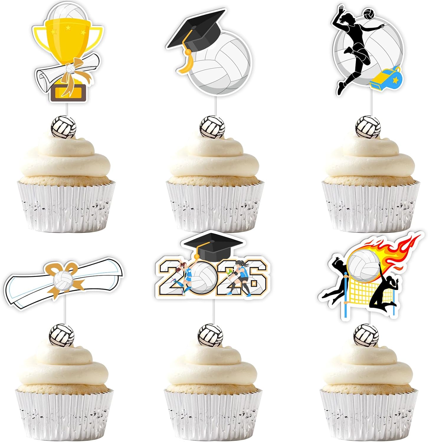 Volleyball Graduation Party Decoration Volleyball Cupcake Toppers 36Pcs Congrats Grad Party I'm Done Party Decor Congrats Class of 2026 Sports Grad Classroom Decor for Volleyballs Celebration