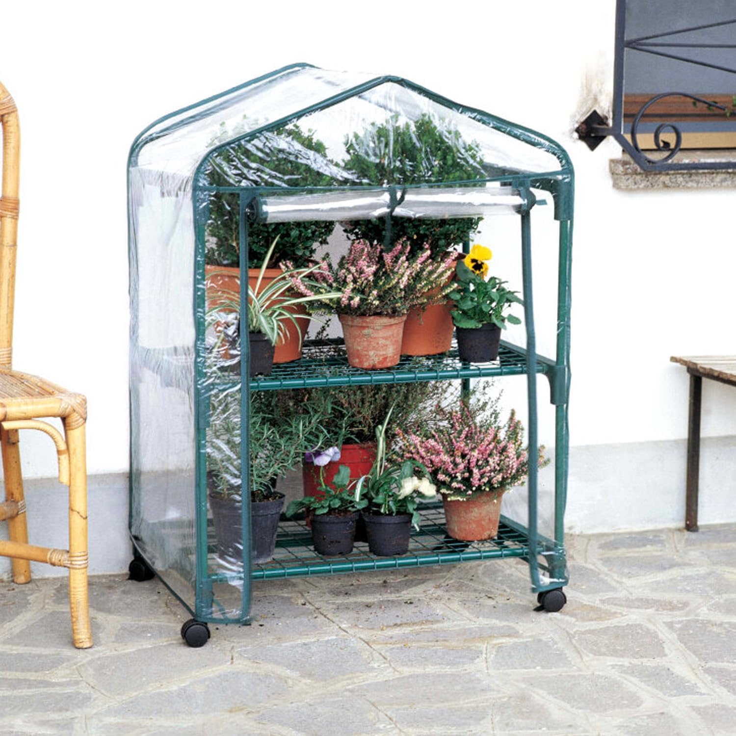 Avilia Serra da Balcone e Giardino a 2 Ripiani con Copertura Removibile - Compatta 69x49x93 cm, Montaggio Facile, Struttura Durevole e Resistente per Piante, Fiori
