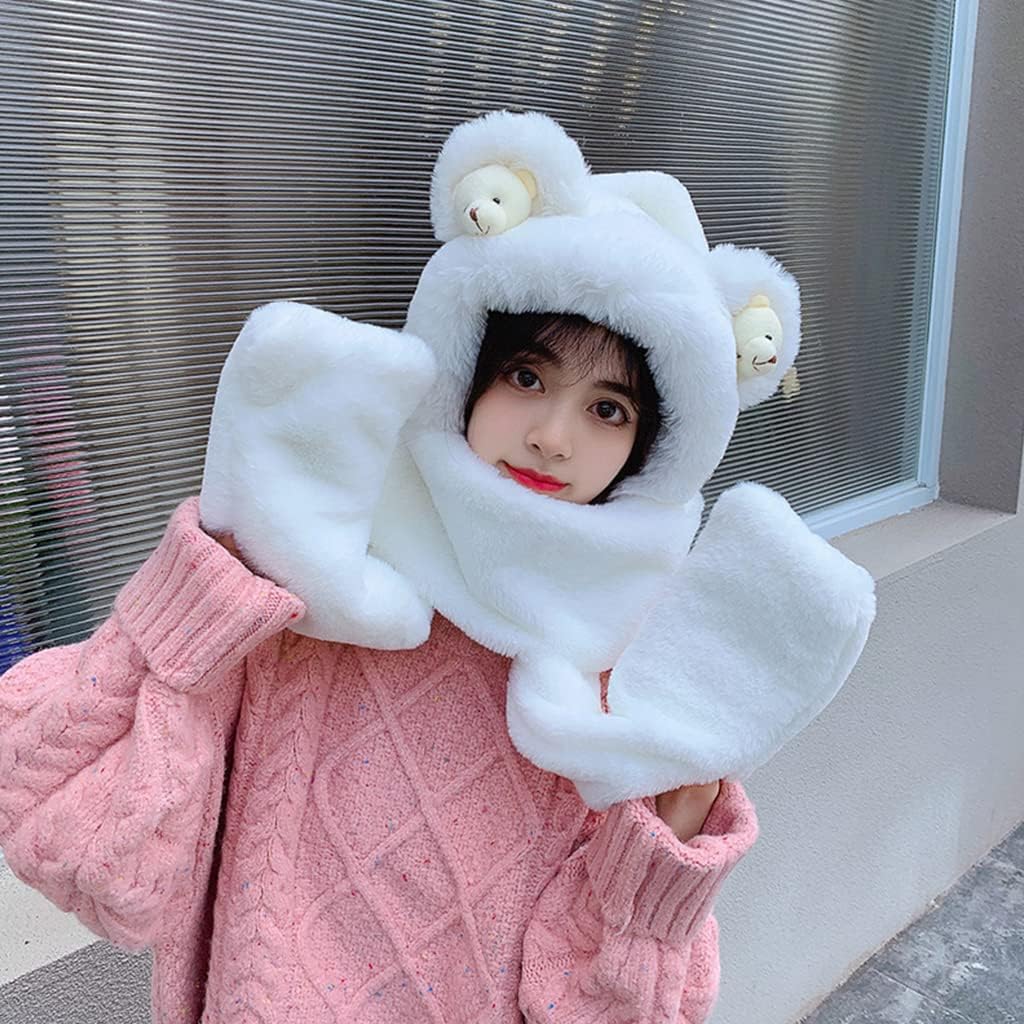 Scarf,Windproof Scarf Scarf Winter Hat Scarf Gloves Set For Girl Bear Ear Hat Scarf Warm Ear for Three Pi Scarf