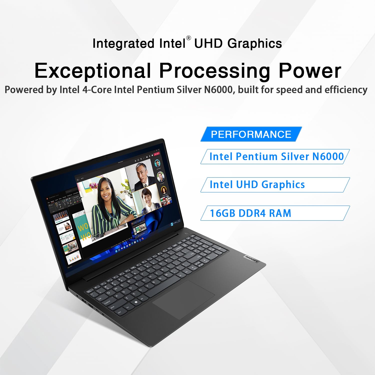 Lenovo Computer portatile V15, 32 GB RAM, 1 TB SSD PCIe, Intel Celeron N4500, Intel UHD grafica, display FHD 1080p 15,6, porta Ethernet, WiFi 6, Windows 11 Pro