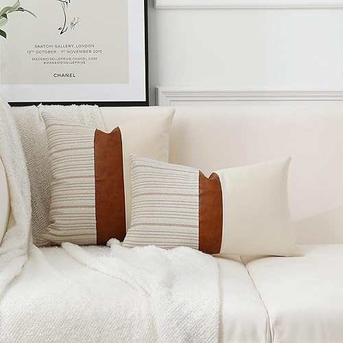 Miniatura 7 de Fundas de almohada de 12 x 20 pulgadas, fundas de almohada de cuero sintético de algodón marrón claro, fundas de almohada decorativas para el hogar,