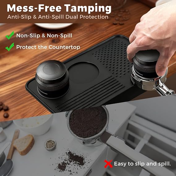 Coffee Tamping Mat, 10.43″×5.63″ Food Grade Silicone 7mm Thickend Espresso Tamper Mat for Barista Espresso Machine, Multi-Slot Design for Portafilter, Accessories and Tamp Station