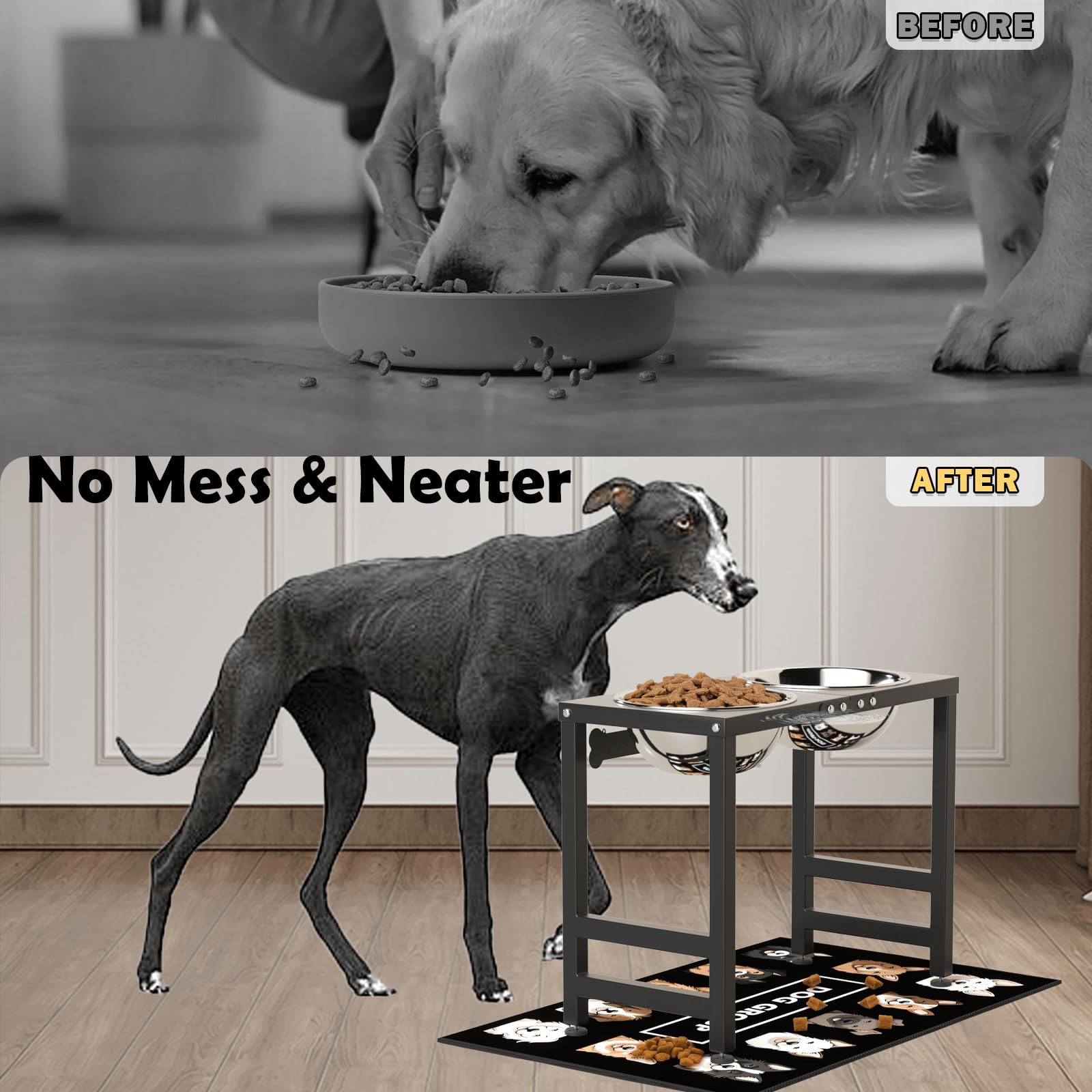 ADENGL Cuencos elevados para perros para razas grandes y grandes, soporte elevado con 2 cuencos de acero inoxidable (102 onzas) y alfombrilla a prueba de derrames, comedero para perros de 17 pulgadas