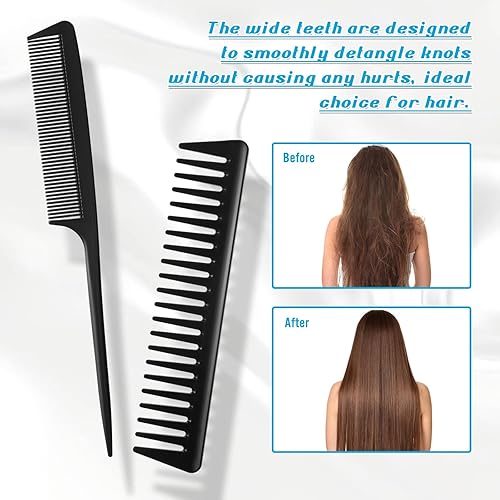 Miniatura 3 de Peine desenredante de dientes anchos, 3 piezas, peine para desenredar el cabello, peine de fibra de carbono, peine de corte antiestático, resistente