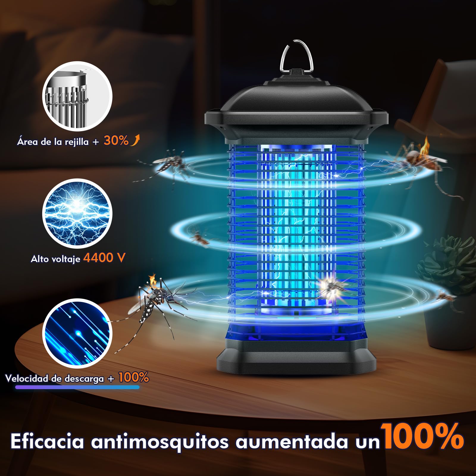 AMUFER Lámpara Antimosquitos Eléctrica, 4400V 18W UV Matamoscas Electrico, IPX4 Impermeable, hasta 120m², Trampa para Insectos Voladores para Interior y Exterior