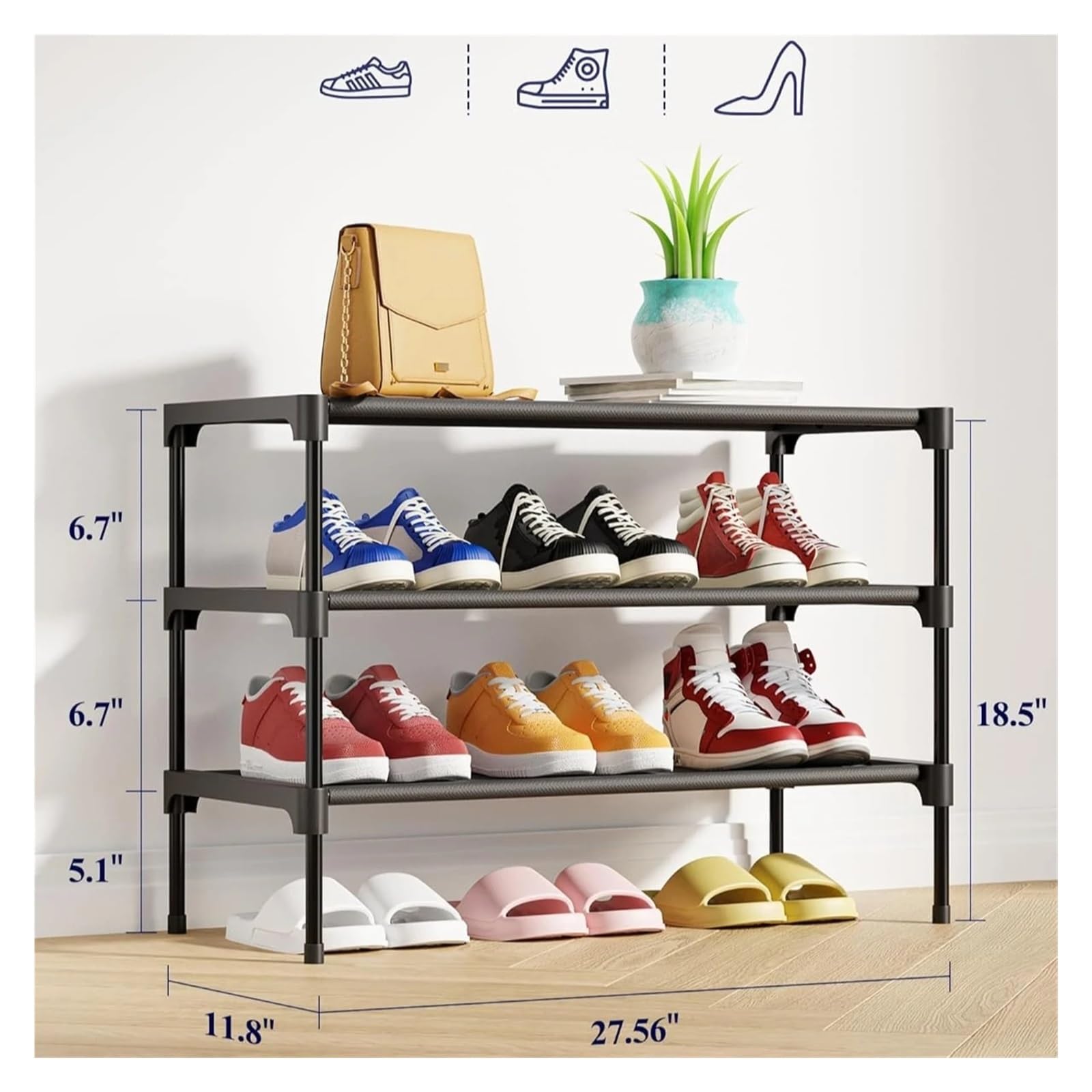 Stapelbares Schuhregal aus Stoff, langlebig, 4-lagig, für Schrank, Eingang, Garage und Flur, platzsparende Aufbewahrungslösung für Schuhe und Stiefel