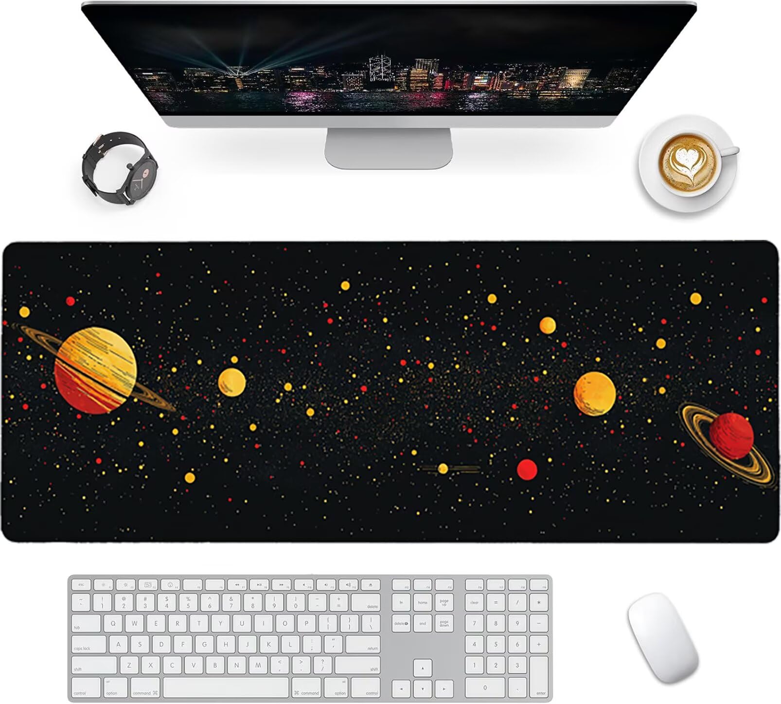 Lpfieonn Sternenhimmel Großes Schreibtischunterlage, XXL Schreibtischunterlagen, Landschaft XXL Gaming Mousepad mit Vernähter Rand und Rutschfeste Gummibasis, für Hause/Büro 120x60cm PF-2363