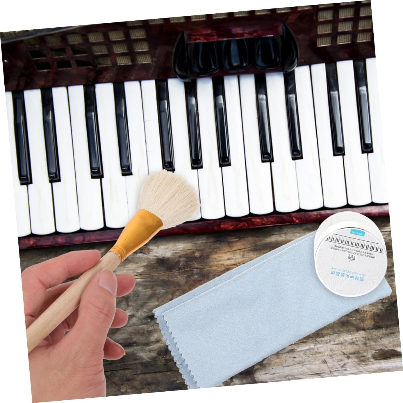 Piano Care Kit with Cleaning Cloth Dust Brush Polishing Wax Essential Piano Maintenance Tools for Pianists and