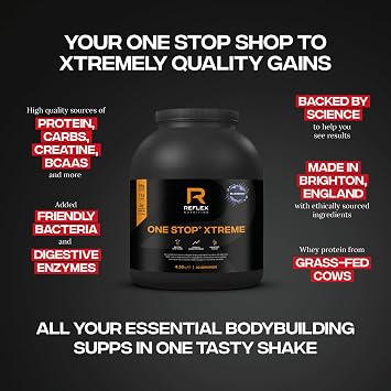Reflex One Stop Xtreme Mass Gainer, Protein Powder, Blueberry, 4.35kg