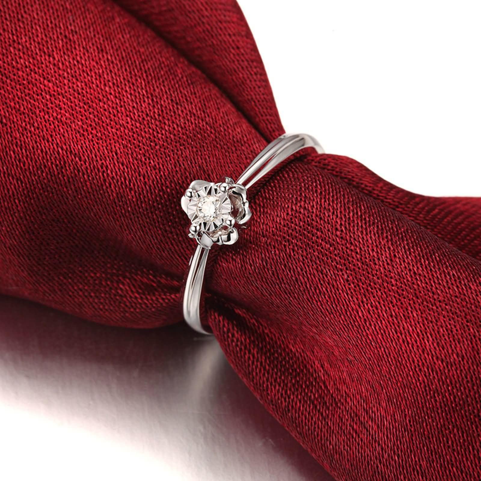 Obrączki ślubne Białe złoto 750 9K / 14K / 18K Kobieta, kwiat i okrągły diament 0,03 ct, srebrny pierścionek damski Fedina