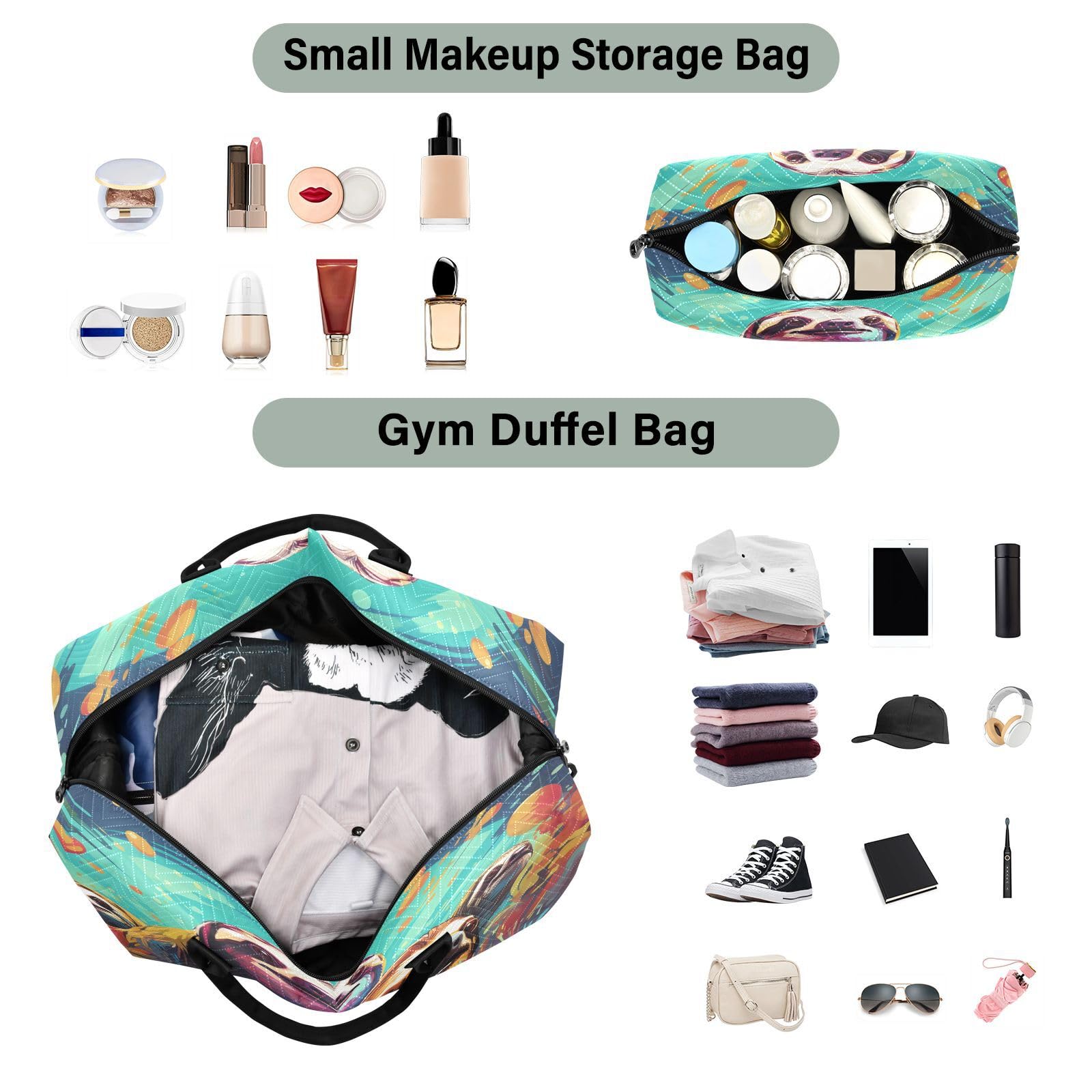 Bunte Faultiere Schwimmen Kunst Sporttasche Handtasche mit Make-up Aufbewahrungstasche Badetasche für Reisen Mädchen Männer