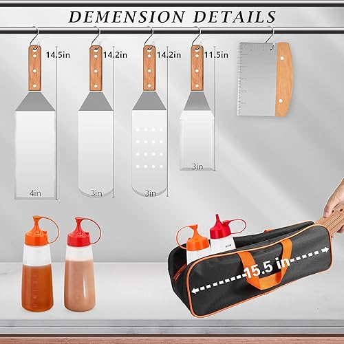 Miniatura 2 de HaSteeL Accesorios para plancha, espátula de metal, juego de 8 de acero inoxidable con mango de madera, espátula profesional para plancha, espátula,