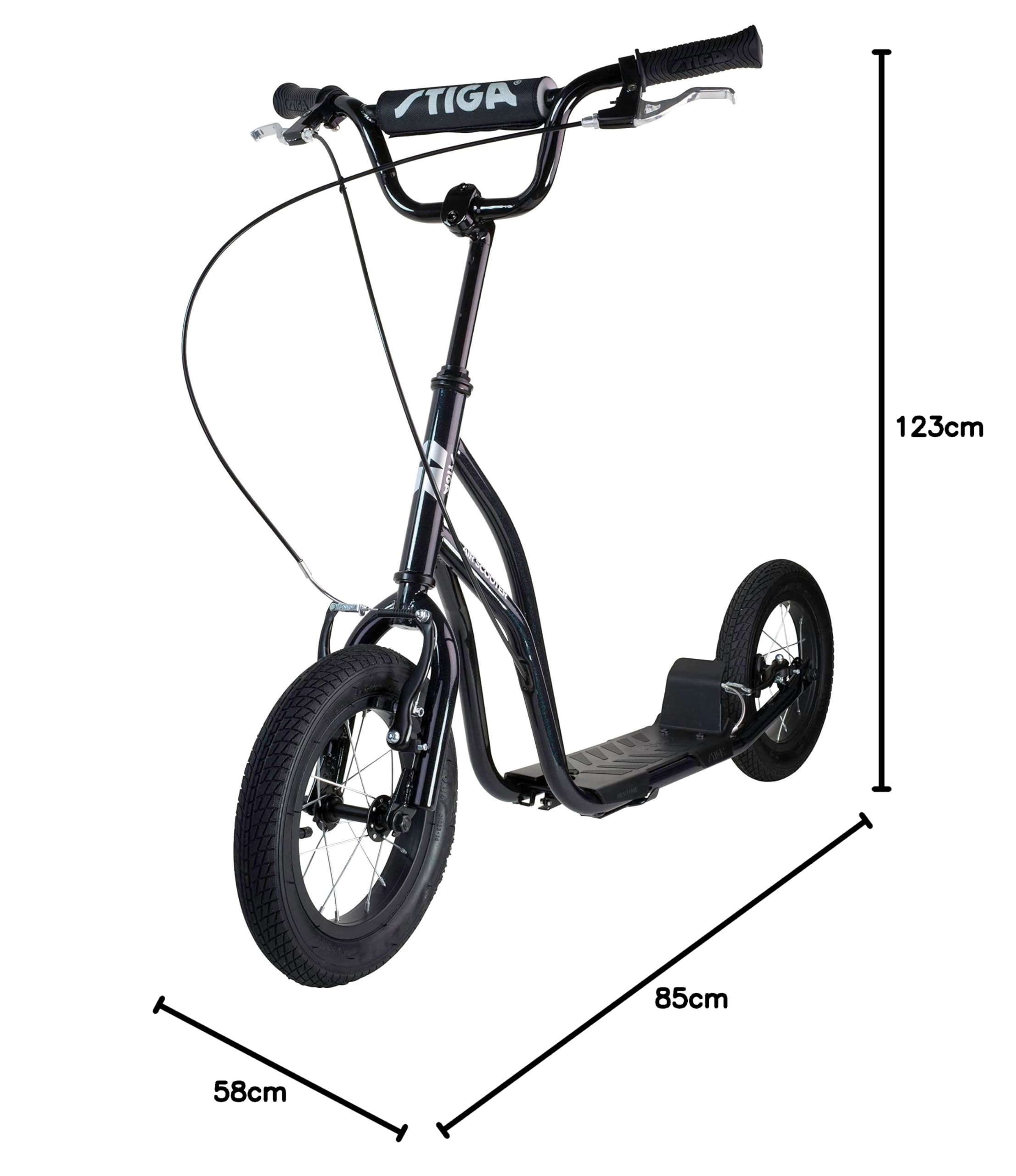 STIGA Air Scooter duża hulajnoga – wytrzymała hulajnoga miejska, kierownica z regulacją wysokości, stalowa rama, hamulec ręczny, aluminiowe felgi i uchwyty – nadaje się dla dzieci od 7 lat –