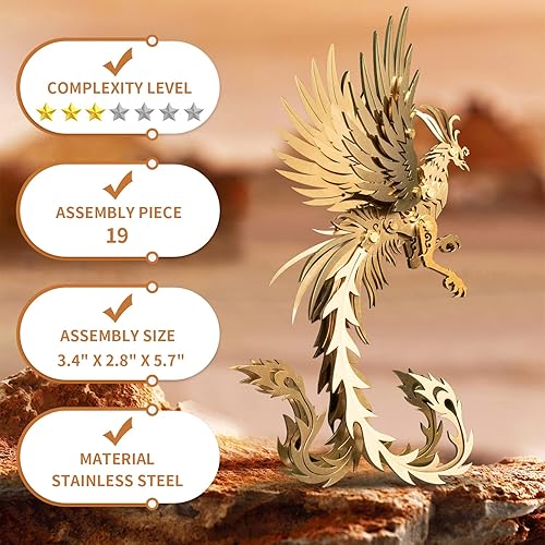 Miniatura 2 de Microworld Kits de modelos de metal 3D, rompecabezas mecánicos de metal dorado Phoenix 3D, rompecabezas 3D de acero de la colección Warcraft para