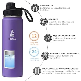 Farsea Insulated Water Bottle With Paracord Handle, Protective Boot and 2 Lids (Straw Lid & Spout Lid), Stainless Steel Water Bottle Wide Mouth, Double Wall Sweat-Proof BPA-Free, 24 oz