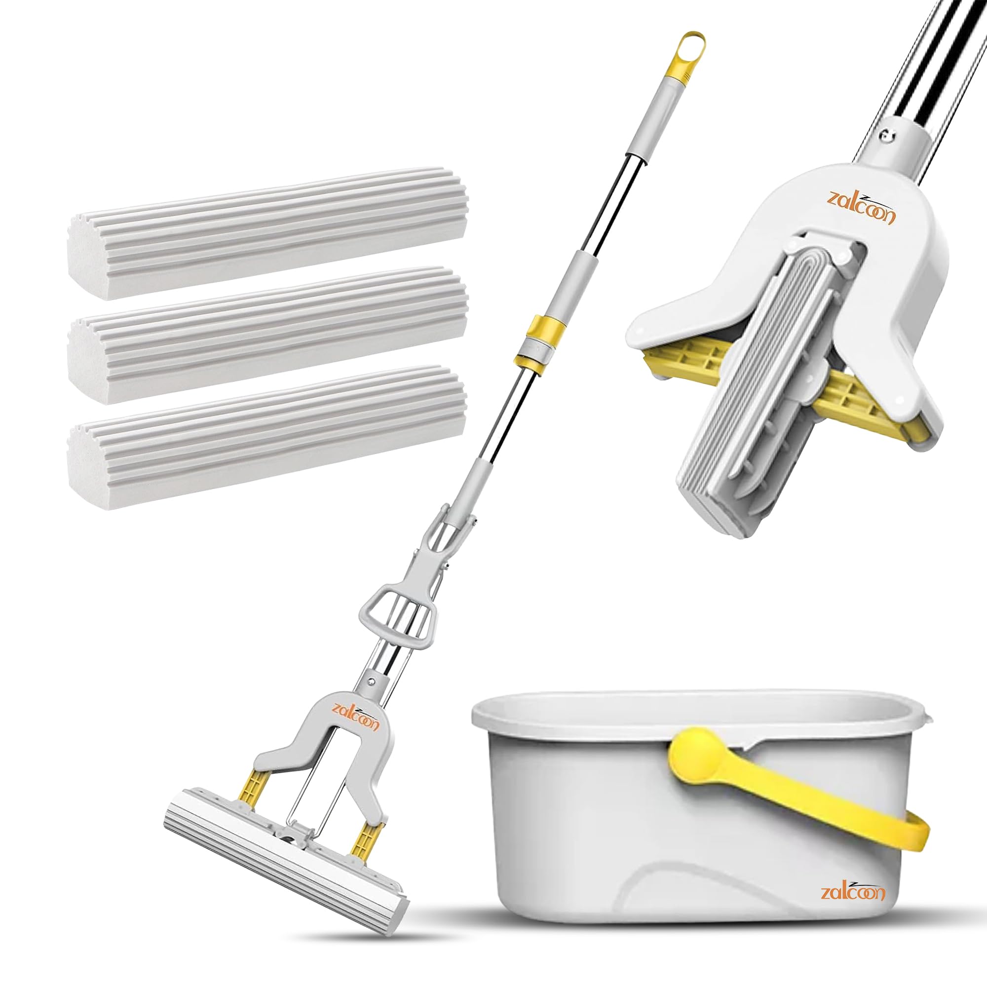 Sponsored Ad – Zalcoon PVA Sponge Mop with Bucket, 3 Extra Ultra Absorbent PVA Sponge Refill, Household Cleaning Tool for Kitchen, Tiles, Multi-Surface Hard Floors