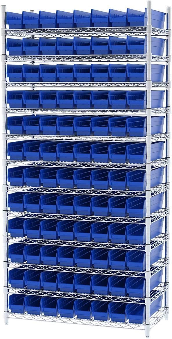 Akro-Mils 30128 Plastic Shelf Bins, Heavy Duty Storage Bins for Garage, Closet, and Drawer Organization, 45.72 cm x 10.16 cm x 10.16 cm, Blue, 12-Pack