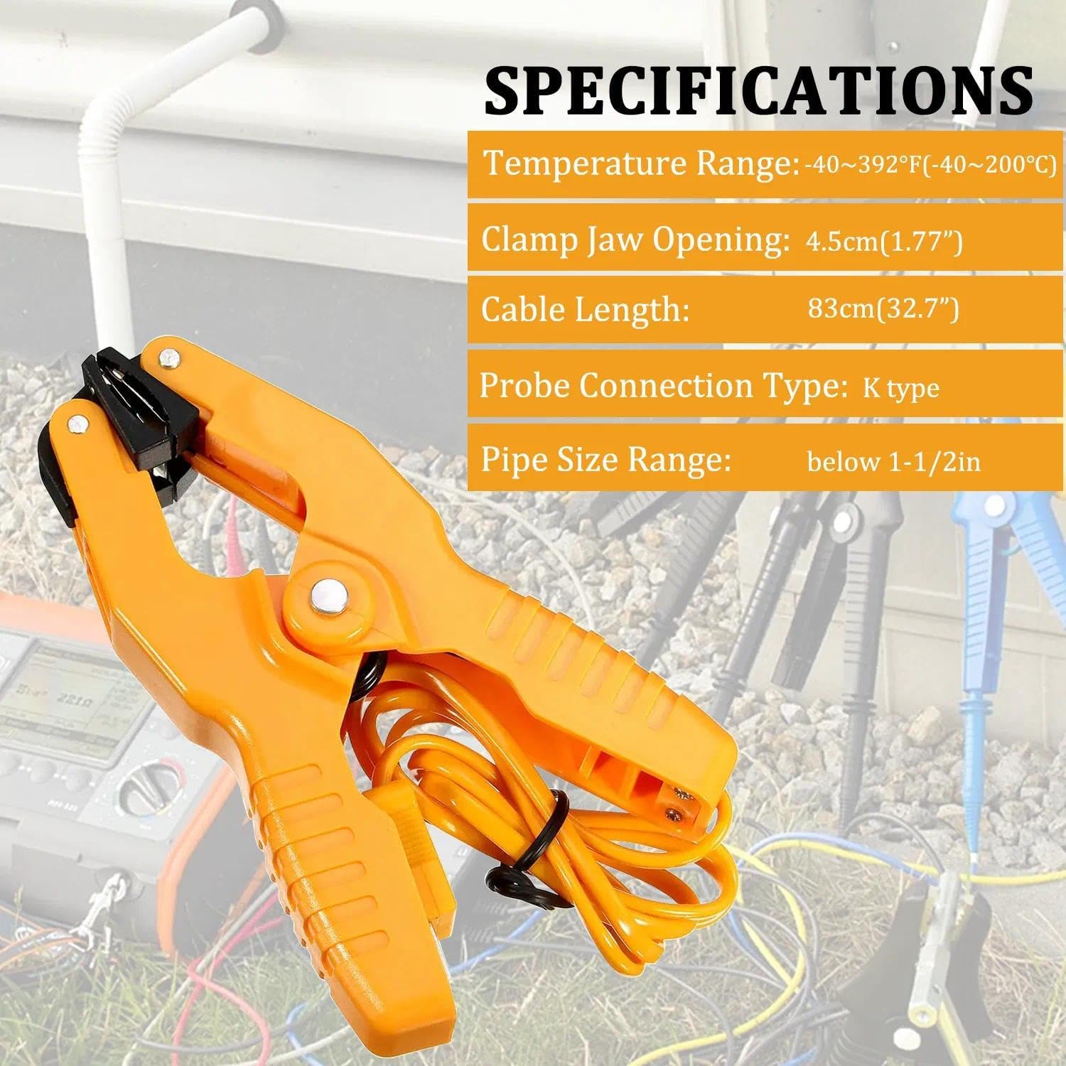 2Pcs HVAC Temperature Clamp, K-Type Thermocouple Pipe Clamp, Pipe Temperature Probe for Multimeter/HVAC, Measure Range -40°F to 392°F