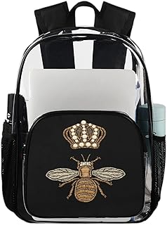 Mochila transparente com estampa de abelha, mochila transparente à prova d'água bordada de abelha de mel mochila transparente de PVC com alça de ombro reforçada para escola, trabalho, viagens, Multicor