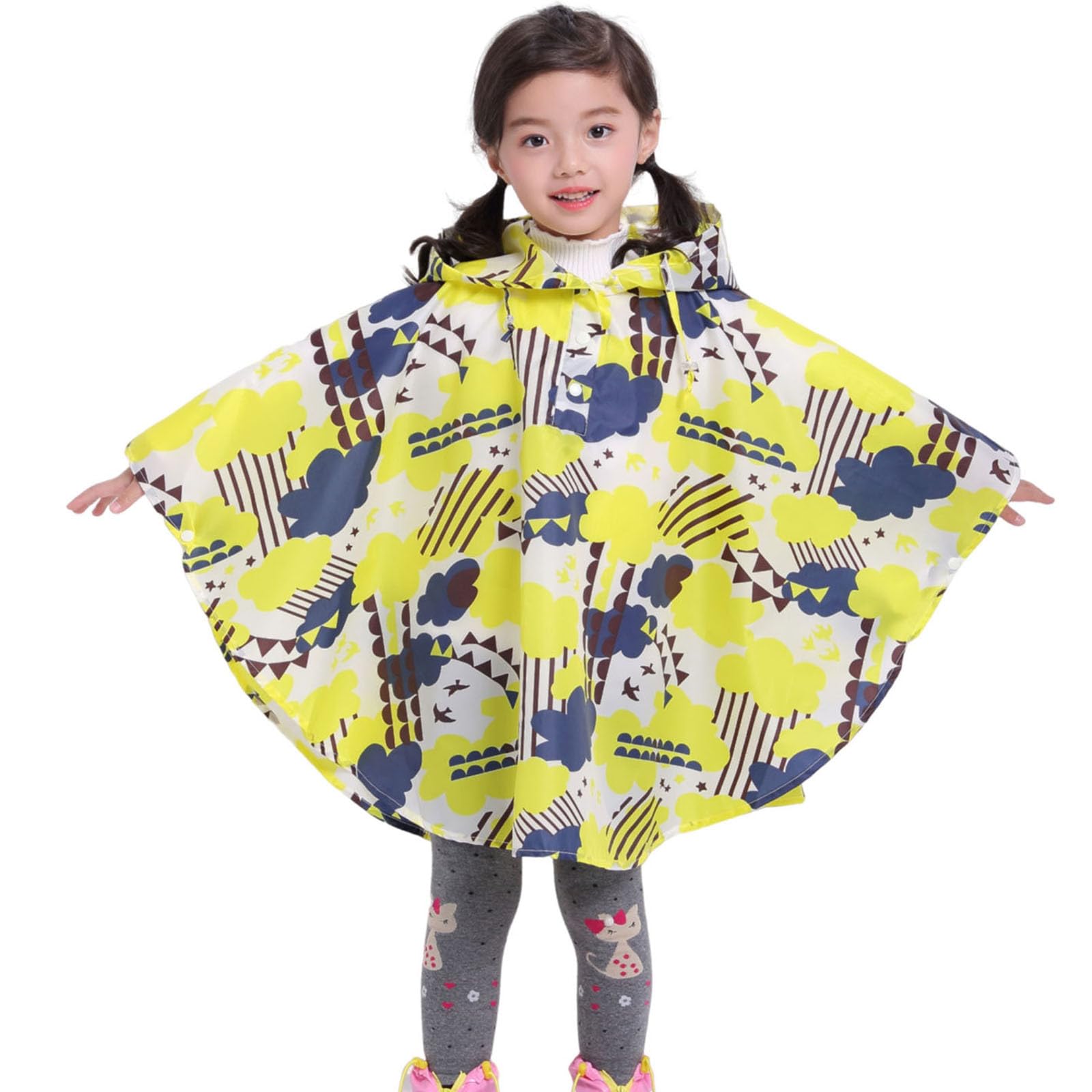 Cape Pluie Enfant, Imperméable pour Jeunes Filles Pluie Veste Enfant Mode Poncho à Capuche léger pour activités extérieures et Jeux sous la Pluie avec Motifs animés Amusants