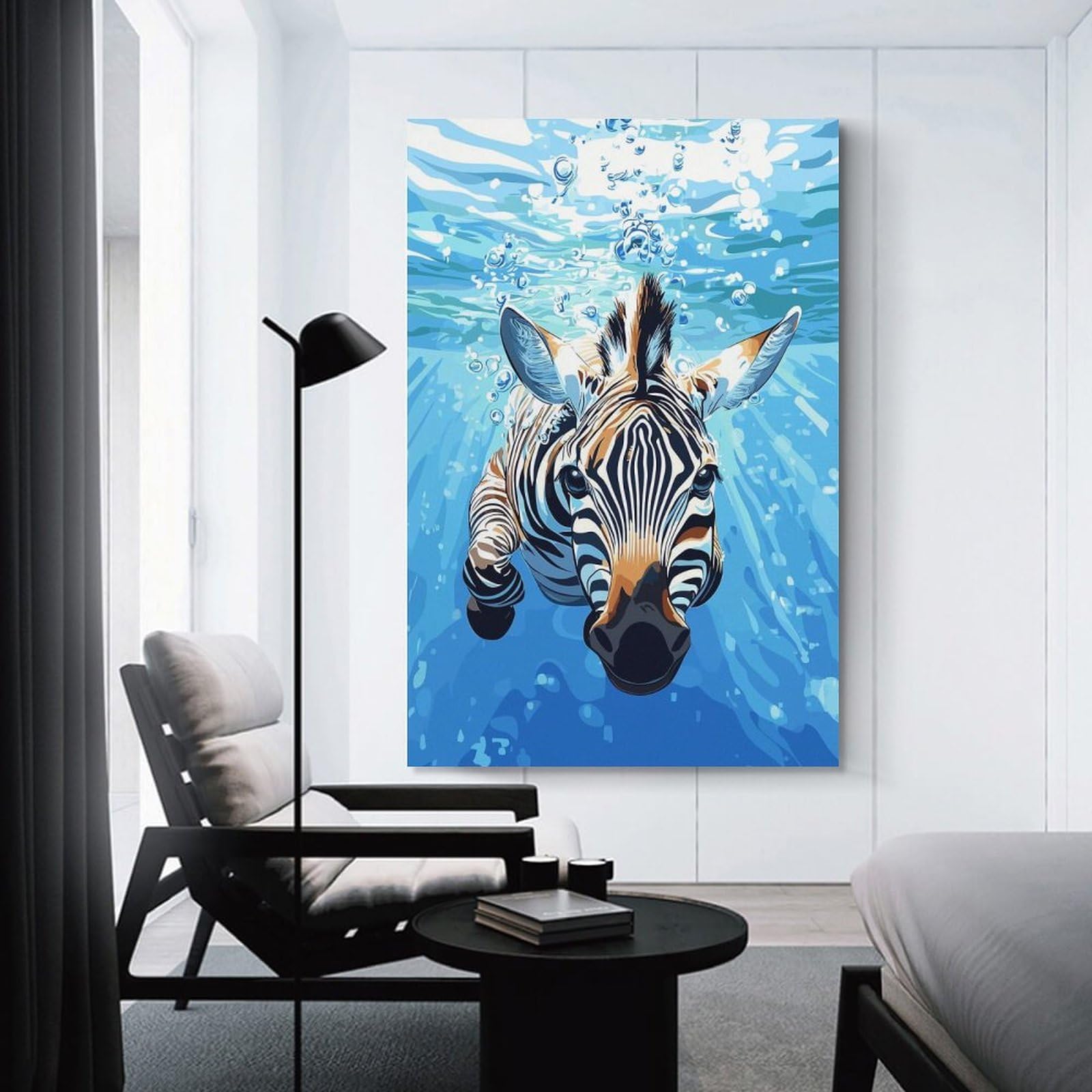 Junmoney Unframe-Style-19 Zebra Underwater Canvas Art Print 20X30inch(50X75cm), For Apartment Walls, Studios Or Work Areas, An Easy Choice For New Home Styling