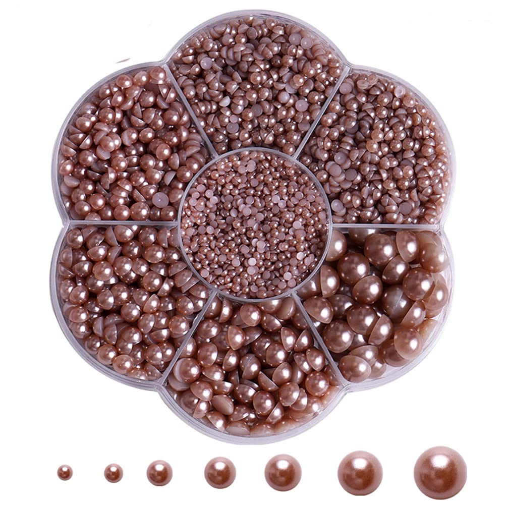 5700 Pcs Light Coffee Half Pearls for Nail Art, Flatback Pearls for Crafting, Makeup, DIY Accessory (2, 4, 6mm).