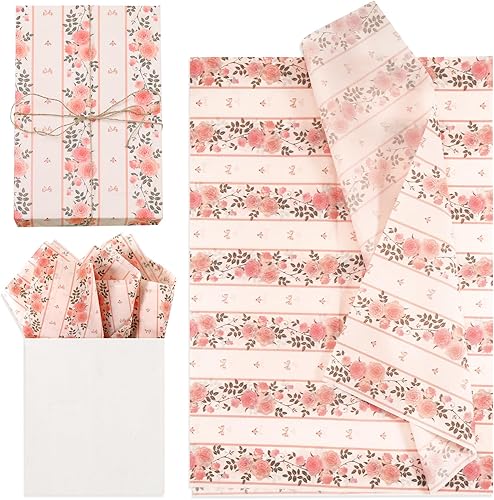 30 piezas de papel de seda de lazo de rosa rosa, papel de seda de embalaje de 14 x 20 pulgadas, papel de seda para regalo, hojas de lazo de rosa