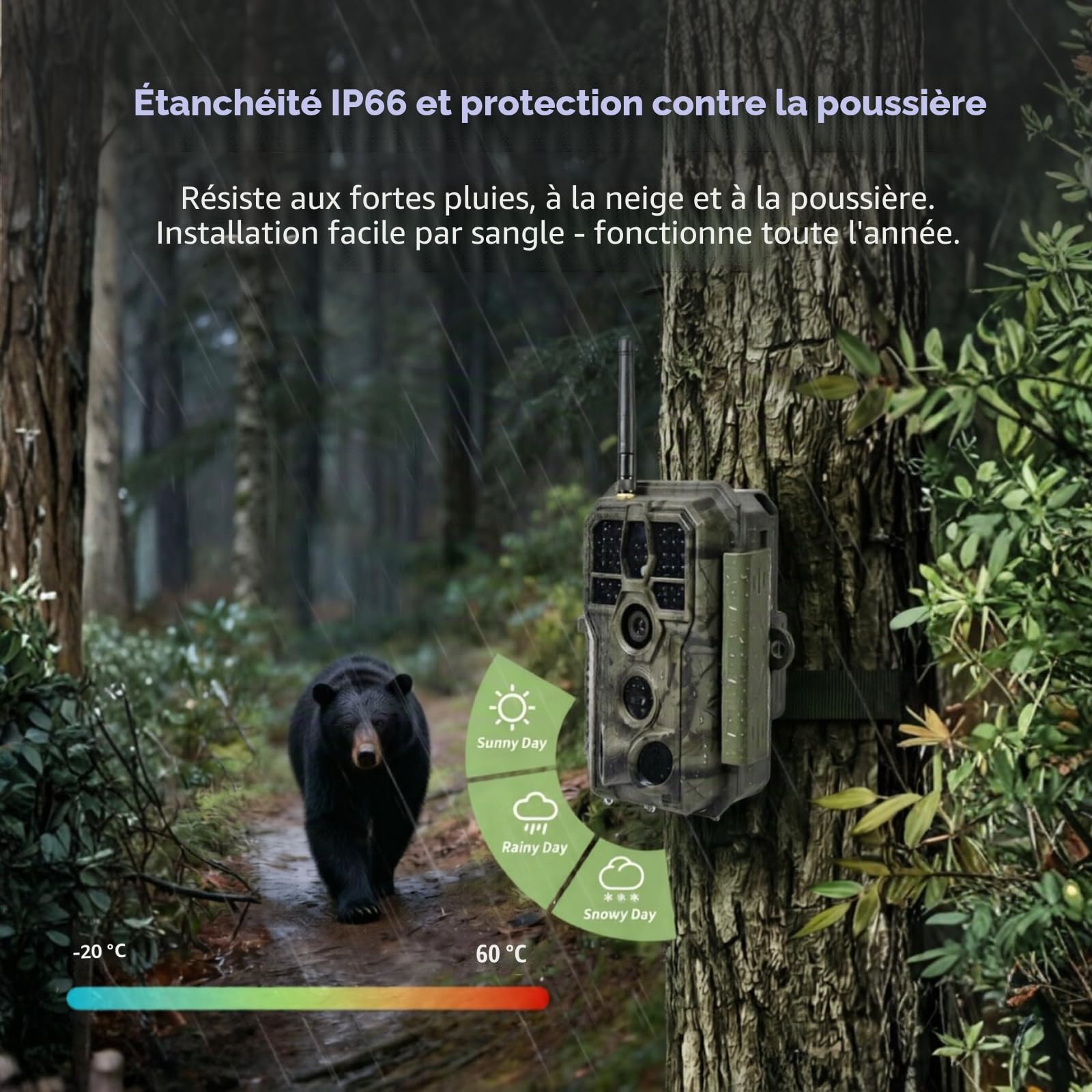 BLAZEVIDEO WiFi Caméra de Chasse 64MP 1296P Bluetooth Camera de Surveillance IP66 Étanche avec Vision Nocturne Infrarouge, Détecteur de Mouvement, Grand Angle 120° et Contrôle APP, pour l'extérieur