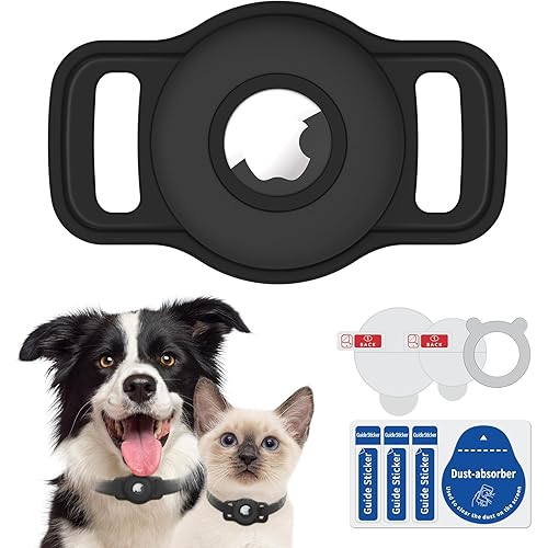 Pawtners Airtag Dog Collar Holder, Soft Silicone Air Tag Holder for Pet Dogs Cats Collar, Durable AirTag Dog Tracker Protective Case, Pet Friendly Accessories Compatible with Apple Airtag, Black