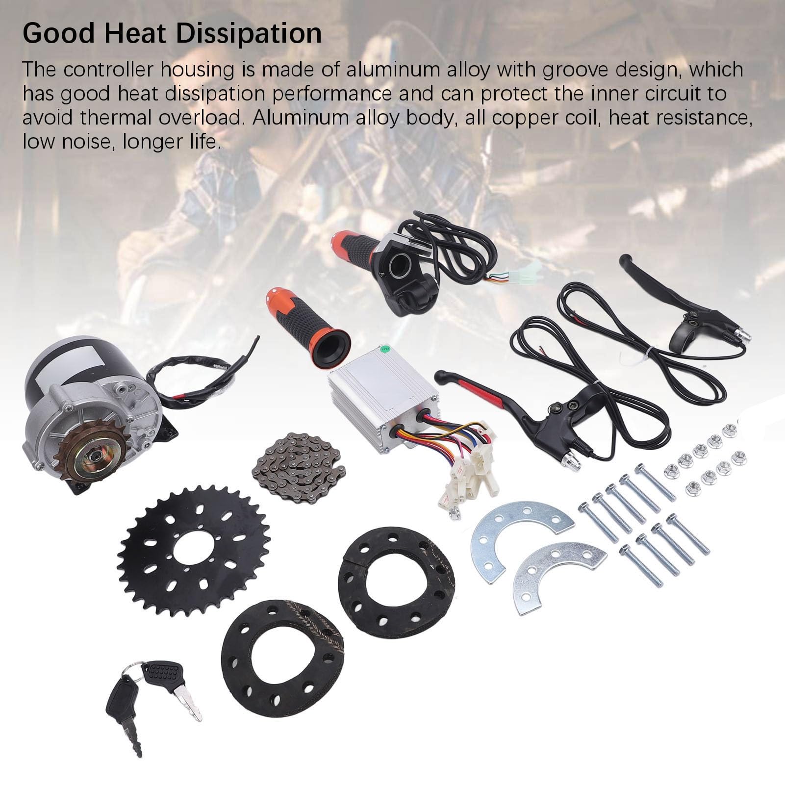 12 V 350 W bürstenbehafteter Getriebemotor-Bausatz, Elektroroller-Motor mit Controller, Kettenrad, Gasgriff und Bremshebel für den DIY-E-Scooter-Umbau